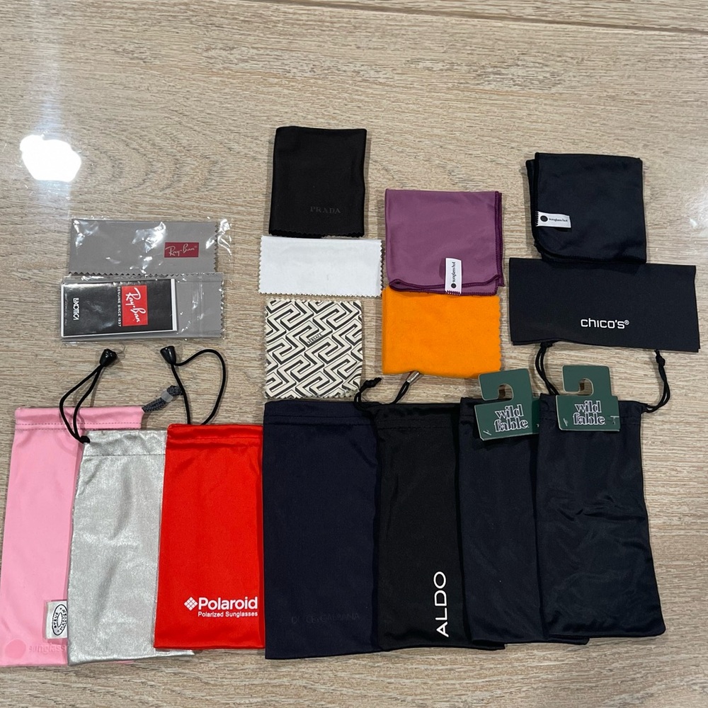 7 pieces sunglasses pouches and 9 pieces cleaning cloth